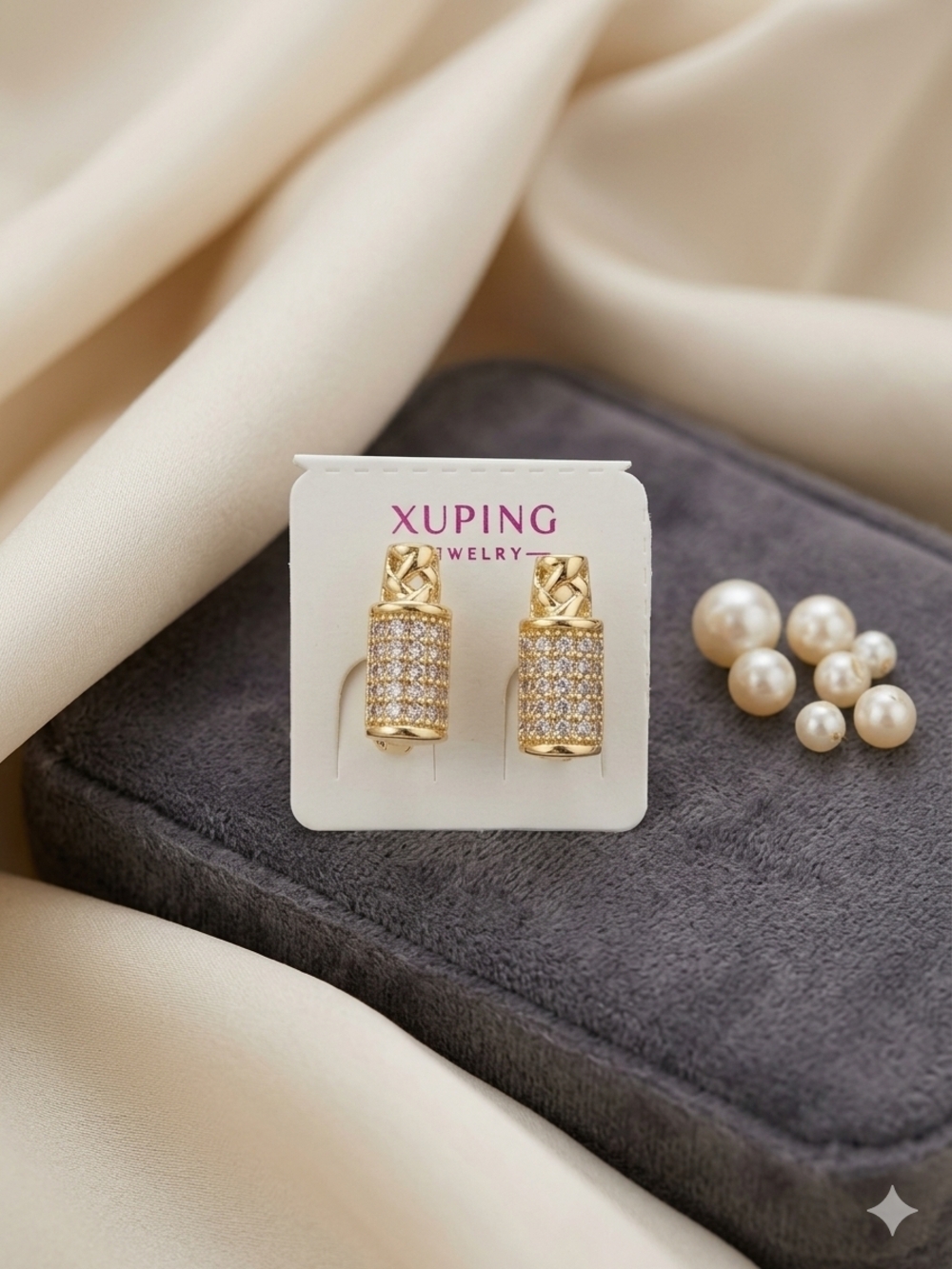 Xuping Gold Pavé Cylinder Hinge Hoop Earrings - Gold
